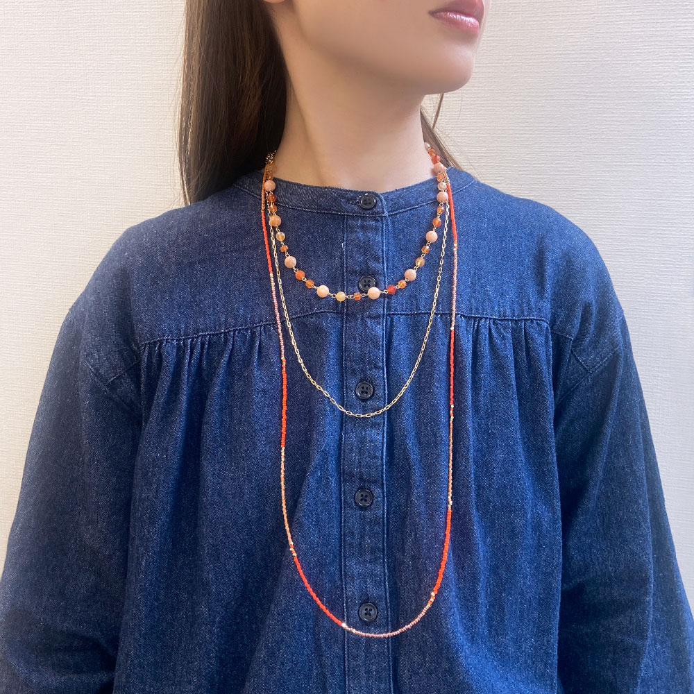 天然石 多連ネックレス(オレンジ系・グリーン系・ブルー系) 3連でも 3本にも