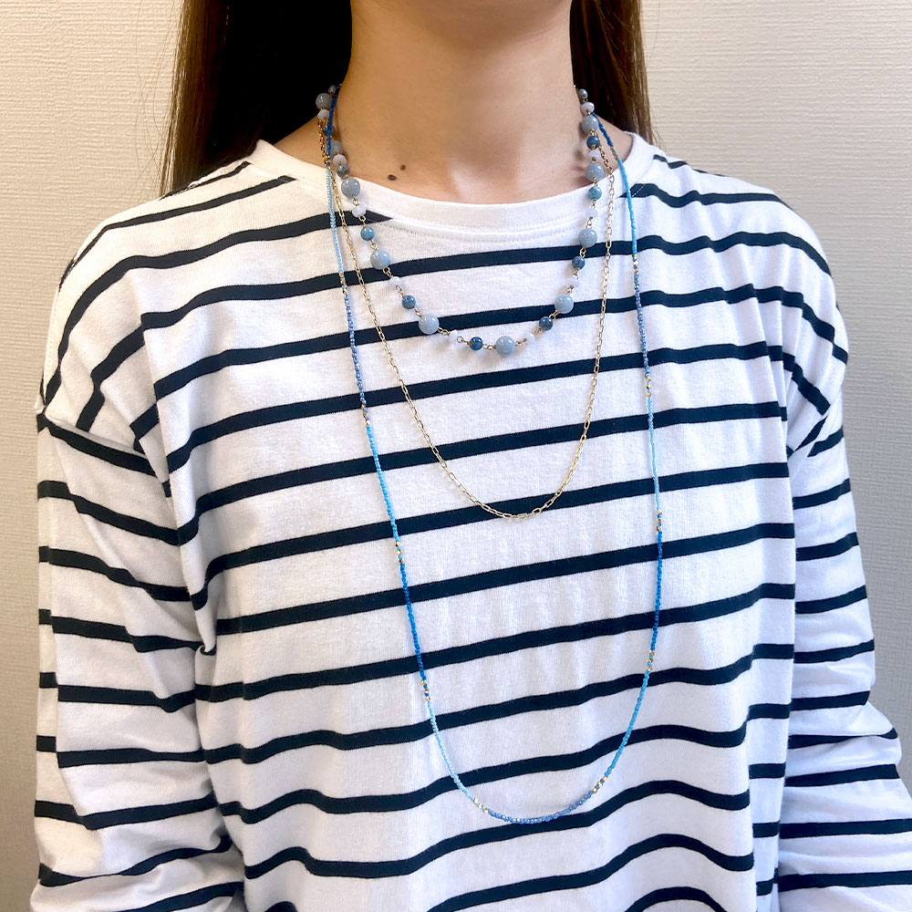 天然石 多連ネックレス(オレンジ系・グリーン系・ブルー系) 3連でも 3本にも