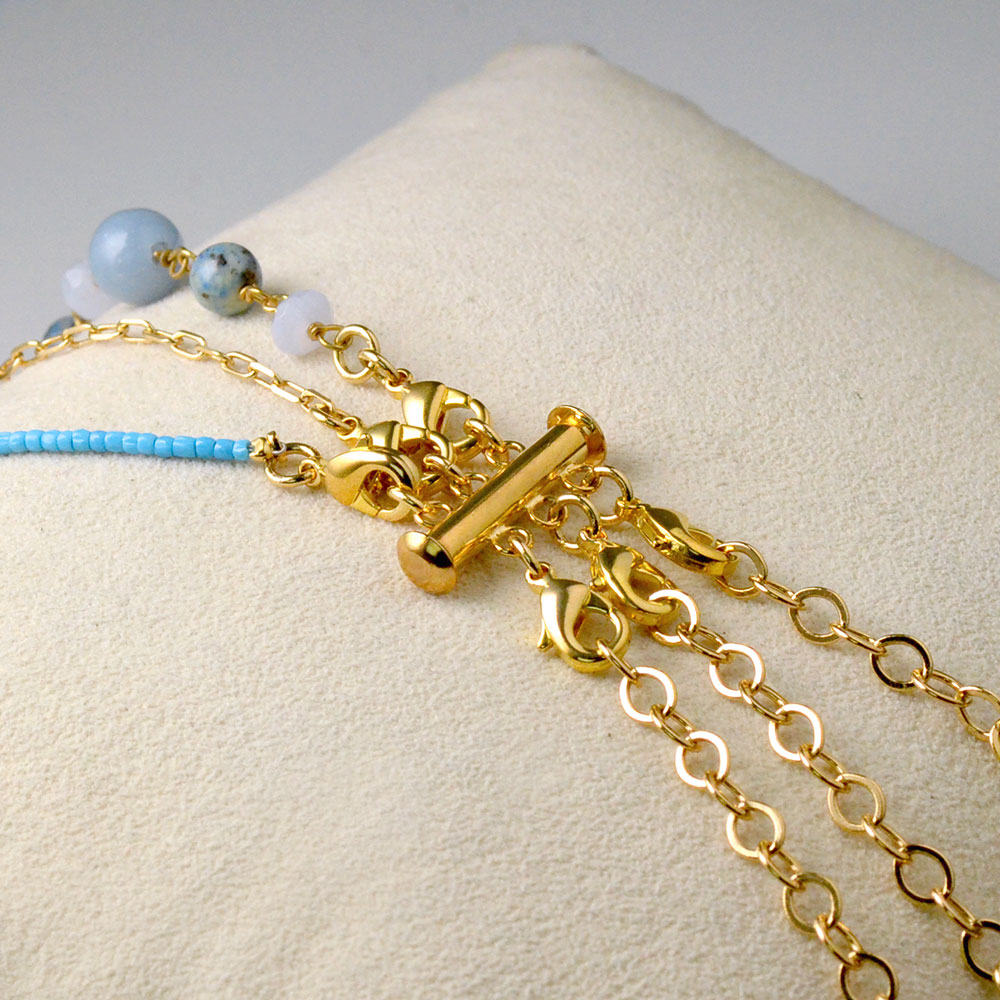 天然石 多連ネックレス(オレンジ系・グリーン系・ブルー系) 3連でも 3本にも