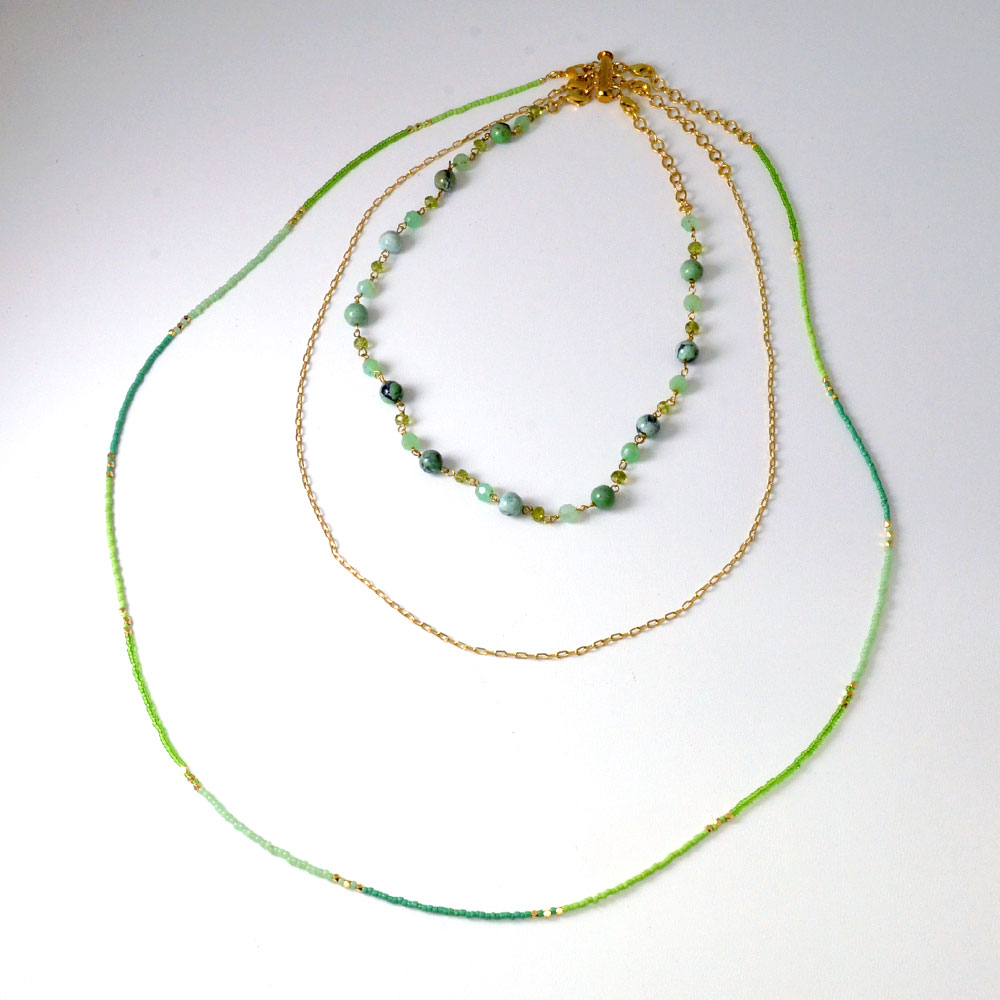 天然石 多連ネックレス(オレンジ系・グリーン系・ブルー系) 3連でも 3本にも