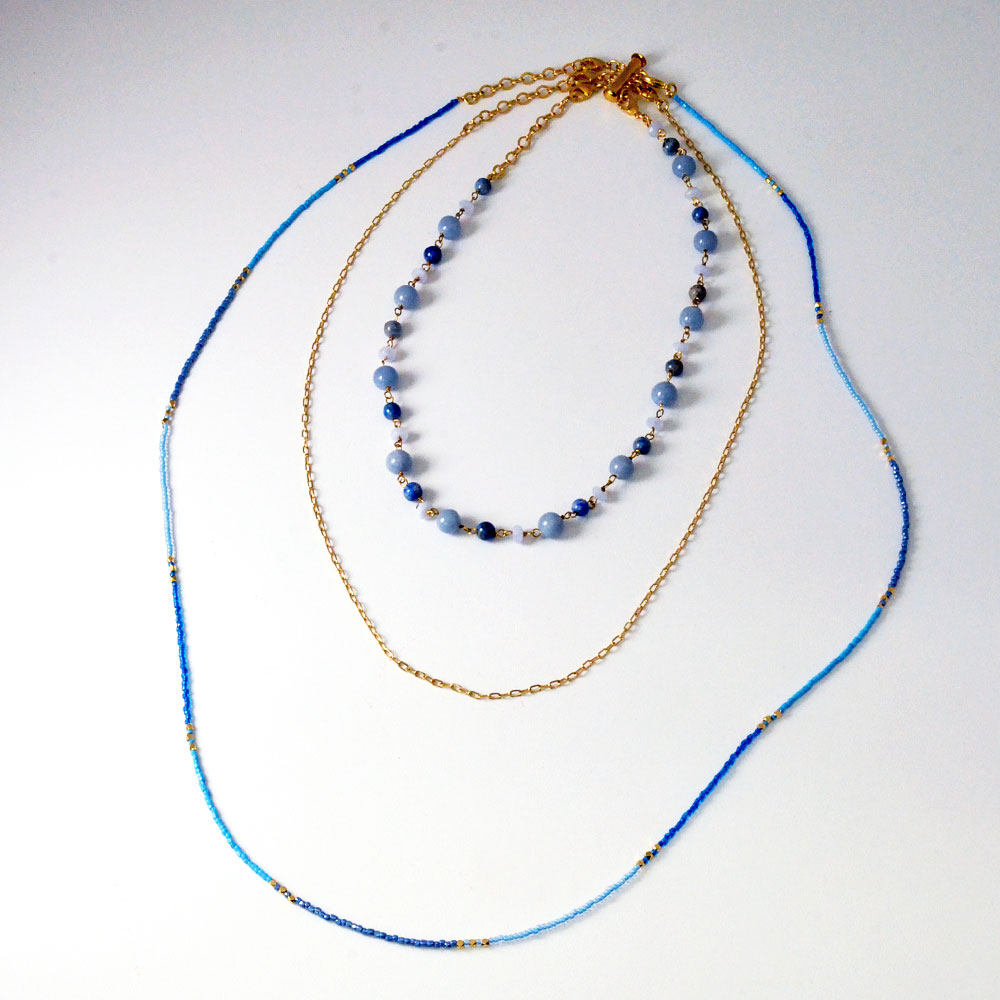 天然石 多連ネックレス(オレンジ系・グリーン系・ブルー系) 3連でも 3本にも