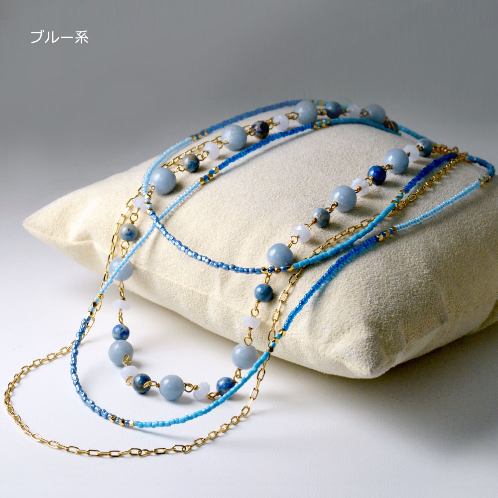 天然石 多連ネックレス(オレンジ系・グリーン系・ブルー系) 3連でも 3本にも