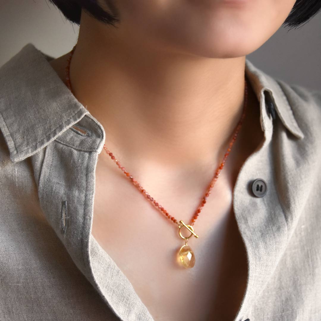TWOtone stones ネックレス　カーネリアン×シトリン【Fortune Stone Table】