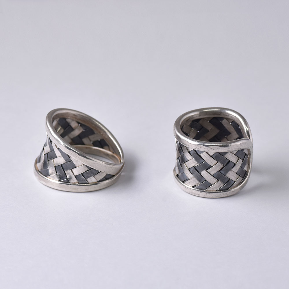 シルバー925 ハンドメイド コンビカラー編みこみリング