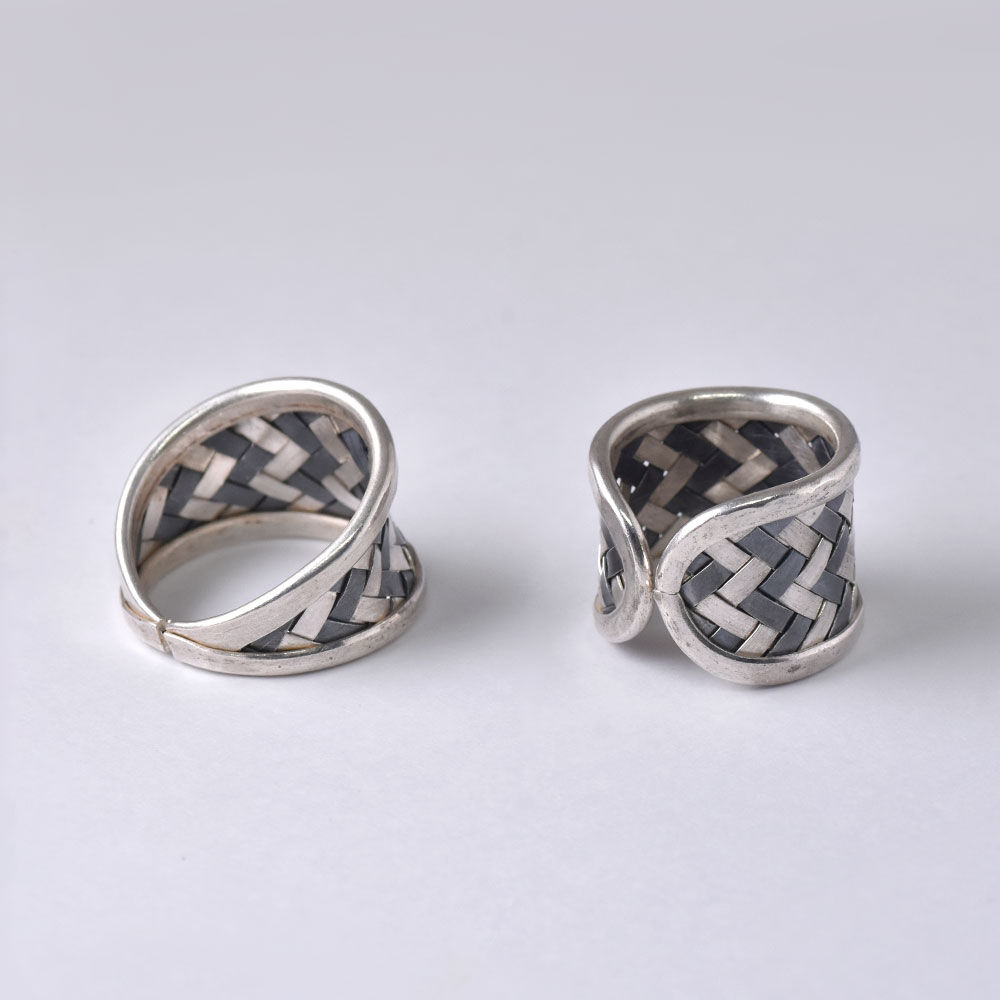 シルバー925 ハンドメイド コンビカラー編みこみリング
