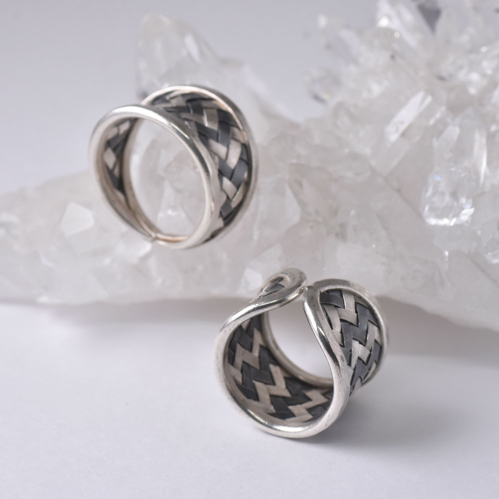 シルバー925 ハンドメイド コンビカラー編みこみリング