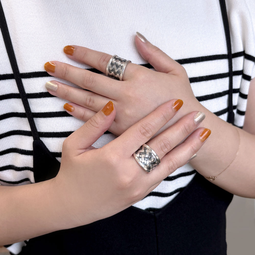 シルバー925 ハンドメイド コンビカラー編みこみリング