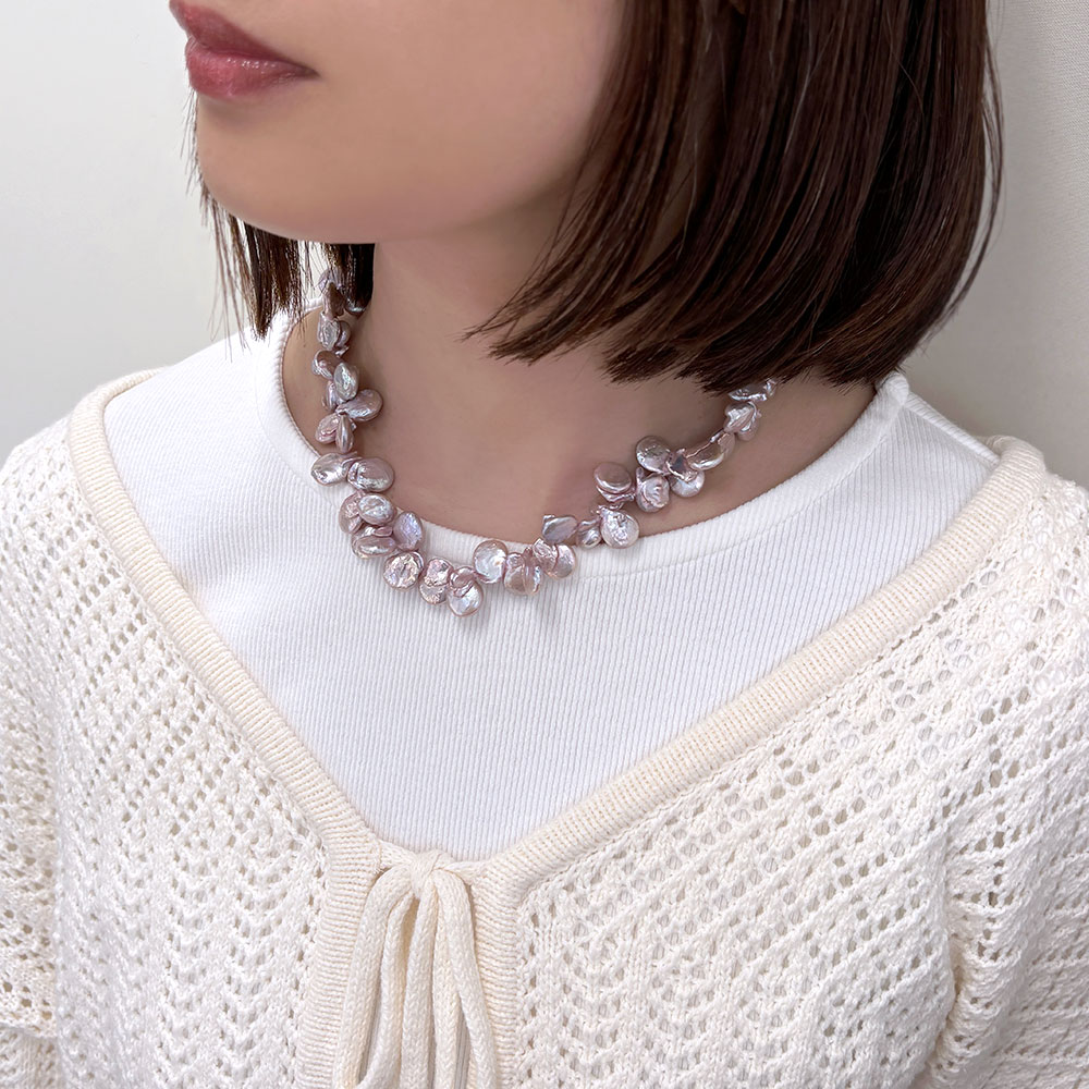 淡水パール ケシ コイン ネックレス