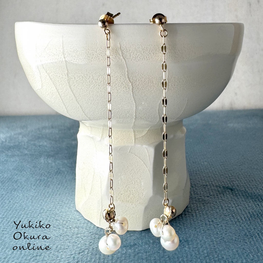 １点限り！K10 淡水パール 2way ピアス