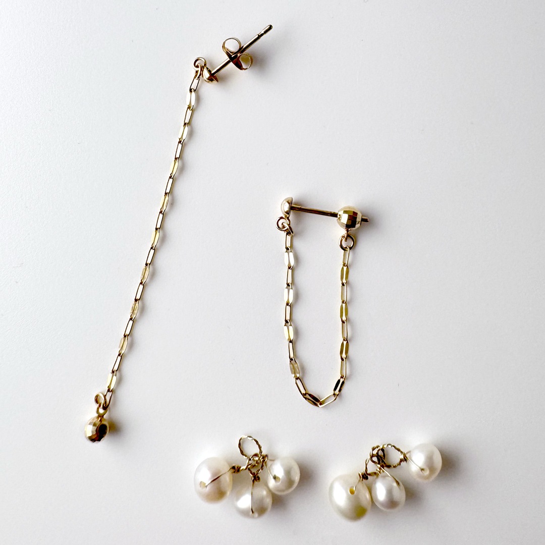 １点限り！K10 淡水パール 2way ピアス