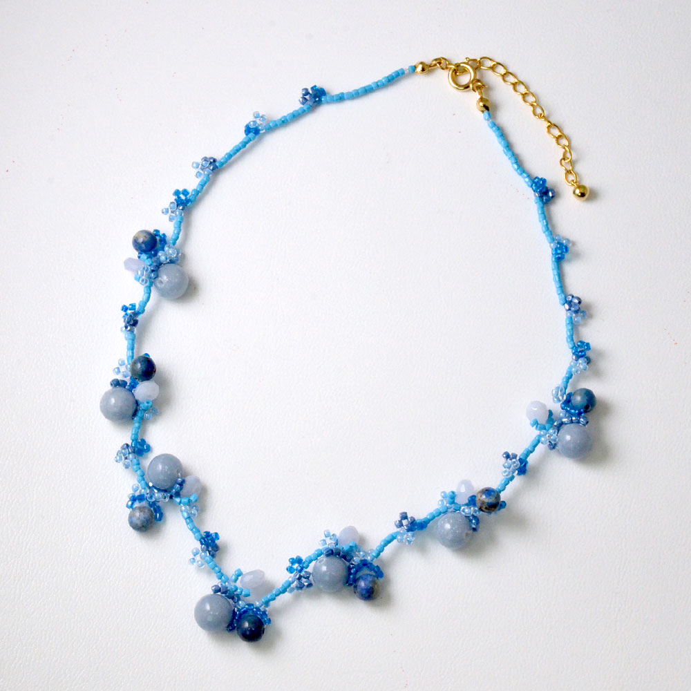 ハンドニット 天然石 ネックレス(オレンジ系・グリーン系・ブルー系)