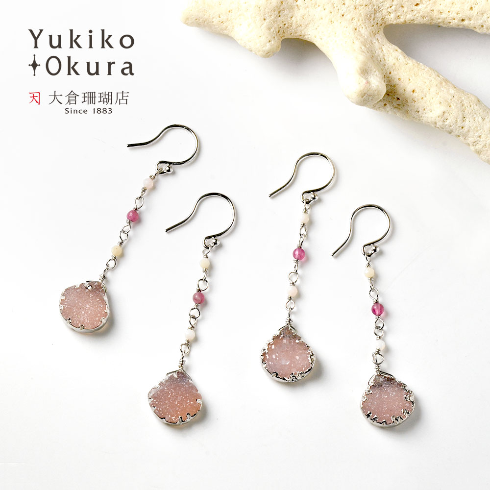 シルバー925 ピンクカルセドニー ドゥルージー ピアス