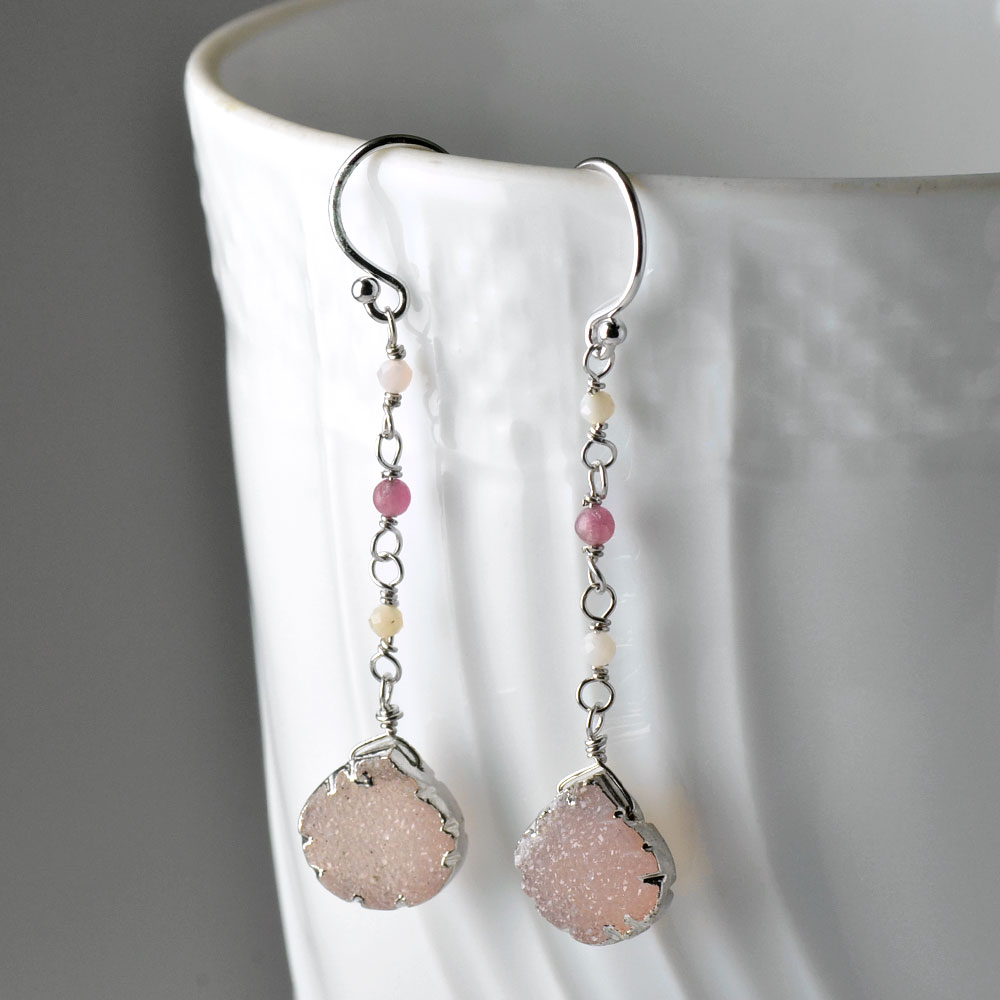 シルバー925 ピンクカルセドニー ドゥルージー ピアス