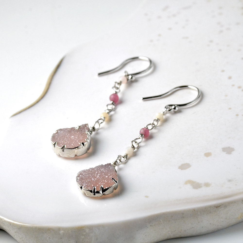 シルバー925 ピンクカルセドニー ドゥルージー ピアス