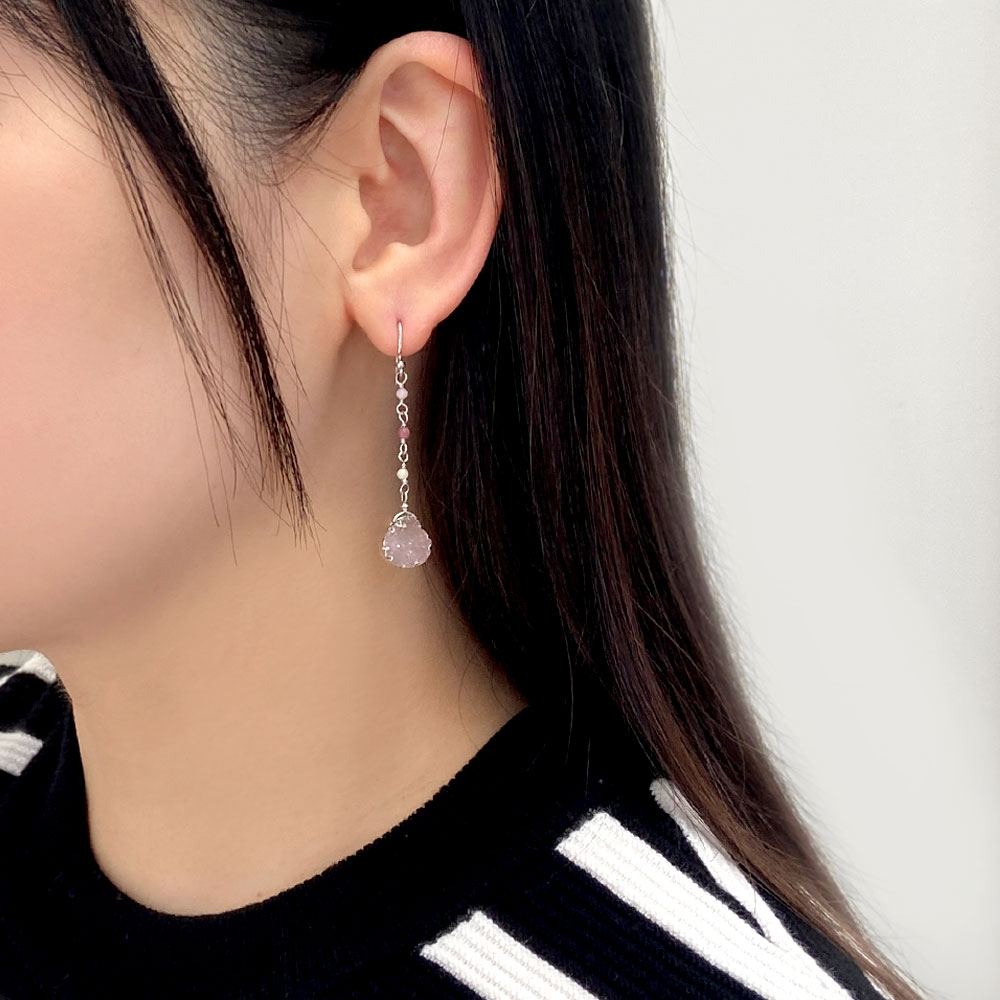シルバー925 ピンクカルセドニー ドゥルージー ピアス