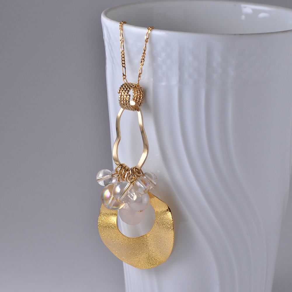 ドーナツ・変形フープ 天然石 フリンジロングペンダント