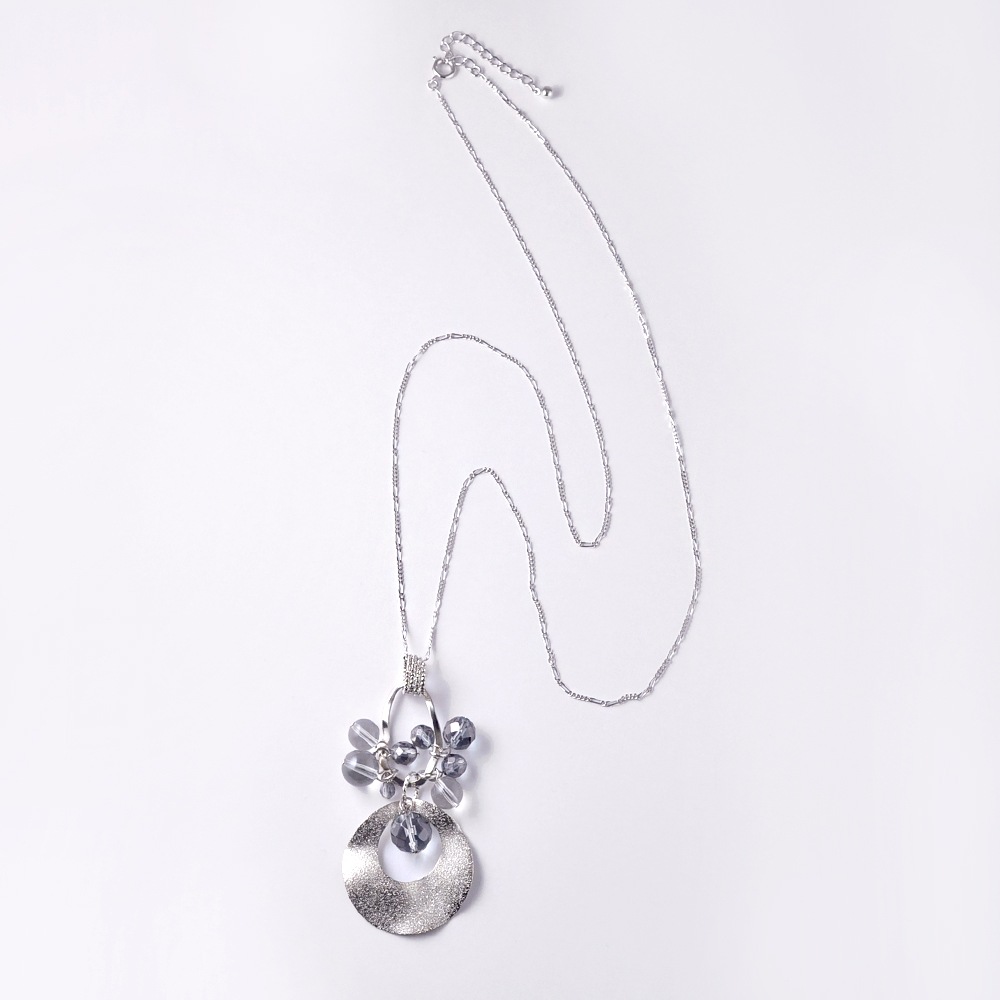 ドーナツ・変形フープ 天然石 フリンジロングペンダント