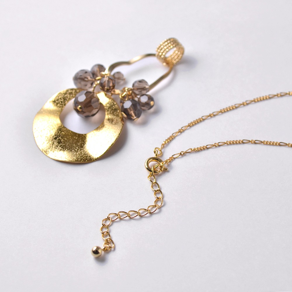 ドーナツ・変形フープ 天然石 フリンジロングペンダント