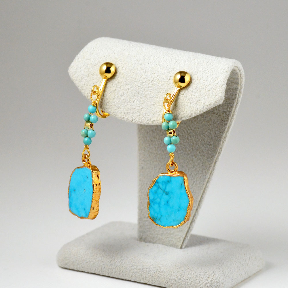 ターコイズカラーマグネサイト ロングイヤリング ピアス