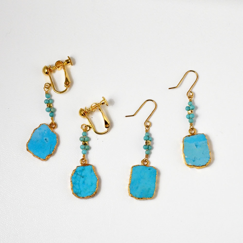 ターコイズカラーマグネサイト ロングイヤリング ピアス