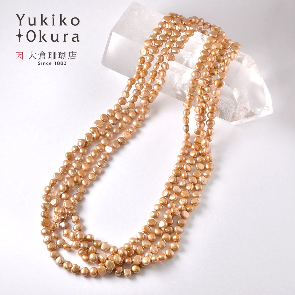 淡水パール ゴールドカラー スーパーロングネックレス
