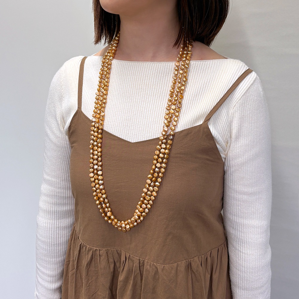 淡水パール ゴールドカラー スーパーロングネックレス