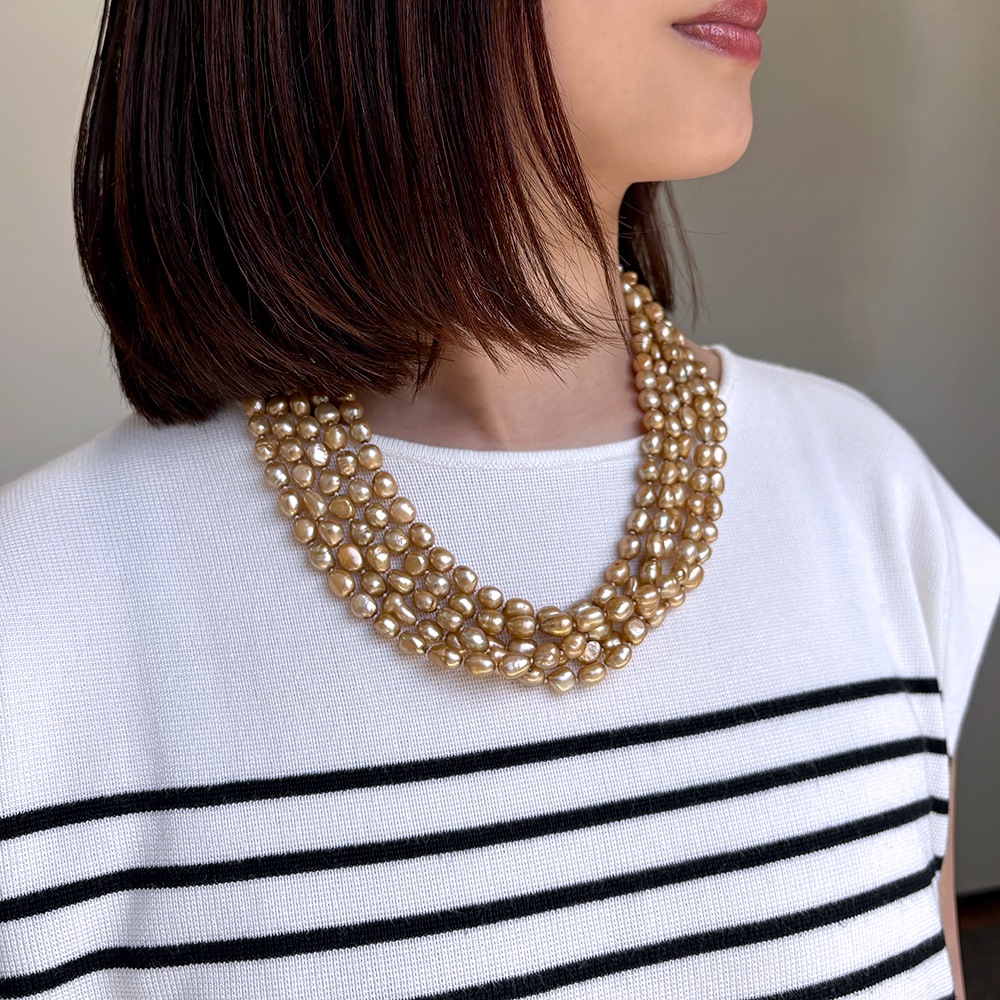 淡水パール ゴールドカラー スーパーロングネックレス