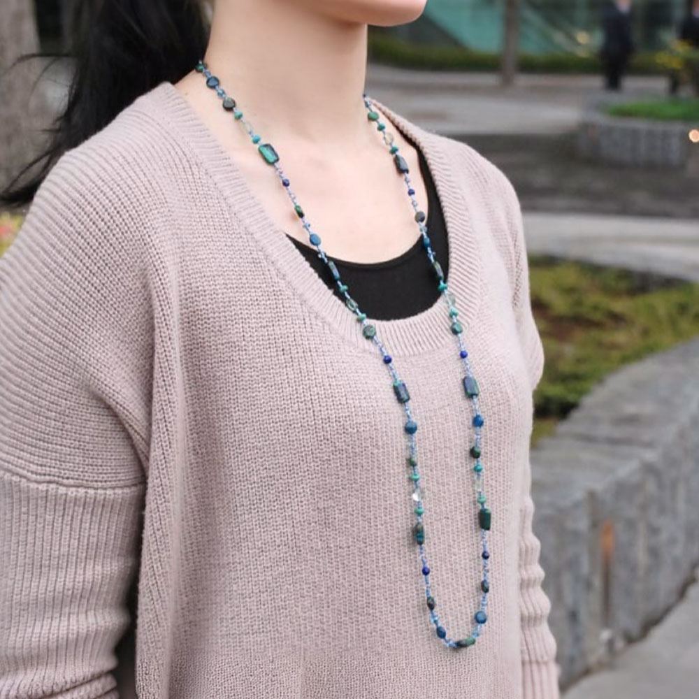 アズライト フローライト ターコイズ ロングネックレス