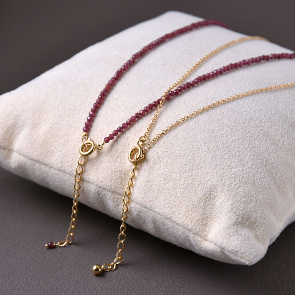 天然石ネックレス + チェーンネックレス 2本セット(ラピスラズリ×ブルーサファイア・ガーネット×パープルサファイア・ペリドット×ターコイズ)