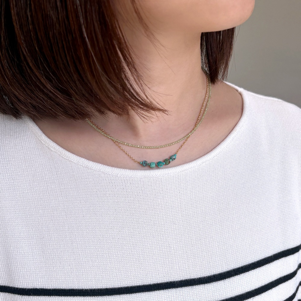 天然石ネックレス + チェーンネックレス 2本セット(ラピスラズリ×ブルーサファイア・ガーネット×パープルサファイア・ペリドット×ターコイズ)