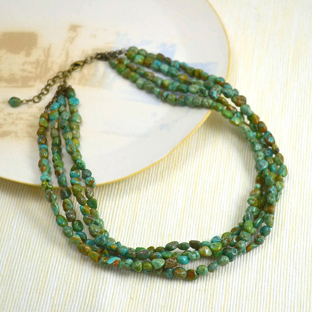 ターコイズ タンブル 4連ネックレス