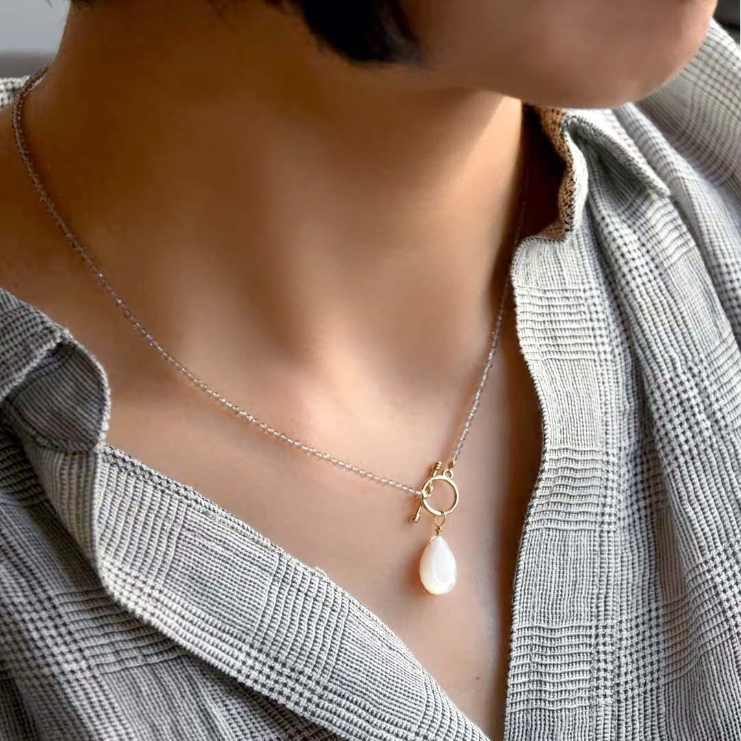 TWOtone stones ネックレス　スモーキークォーツ×白蝶貝【Fortune Stone Table】