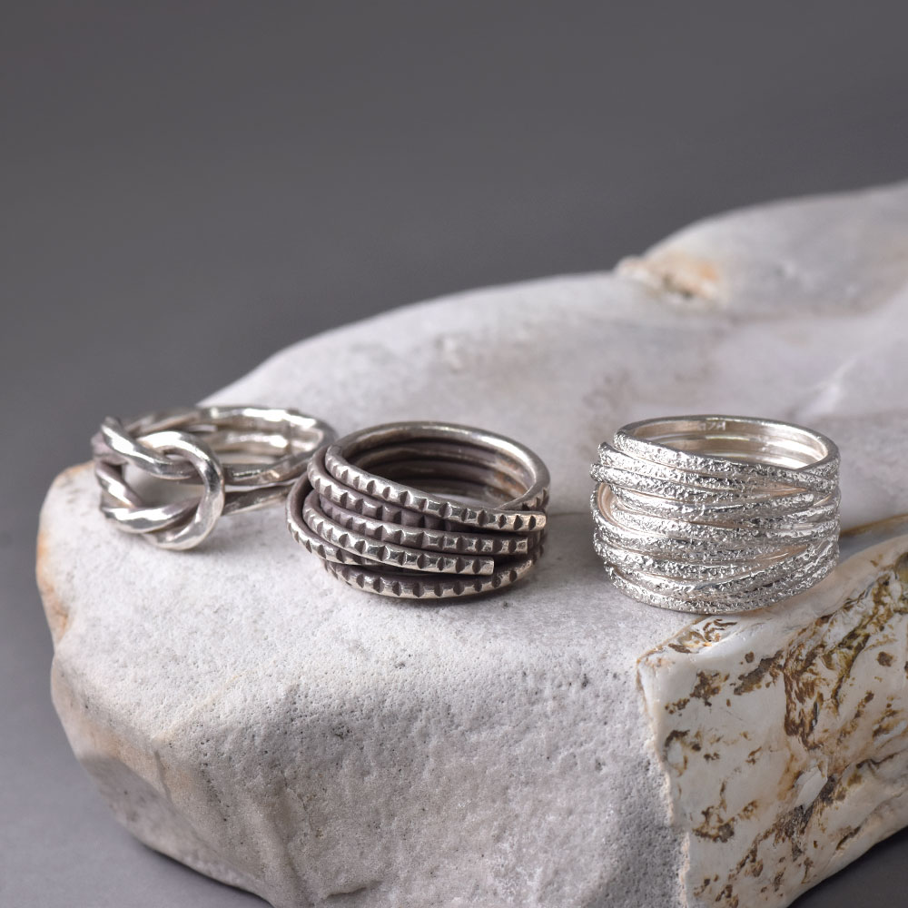 シルバー925 ハンドメイド ノット・多連ライン リング