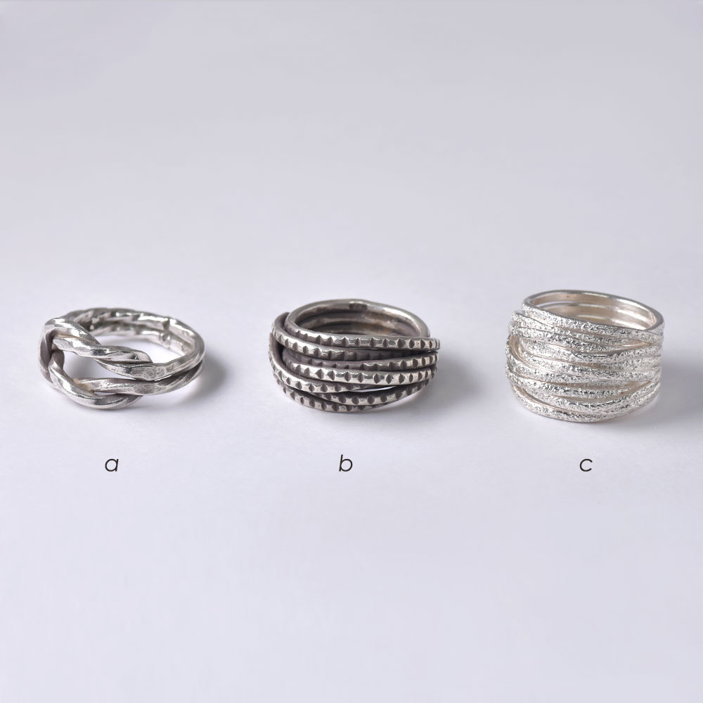 シルバー925 ハンドメイド ノット・多連ライン リング