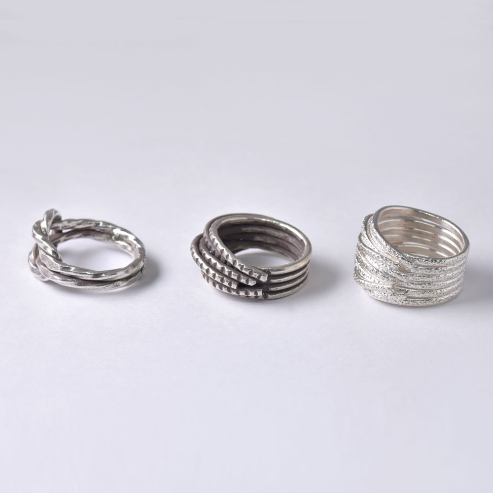 シルバー925 ハンドメイド ノット・多連ライン リング