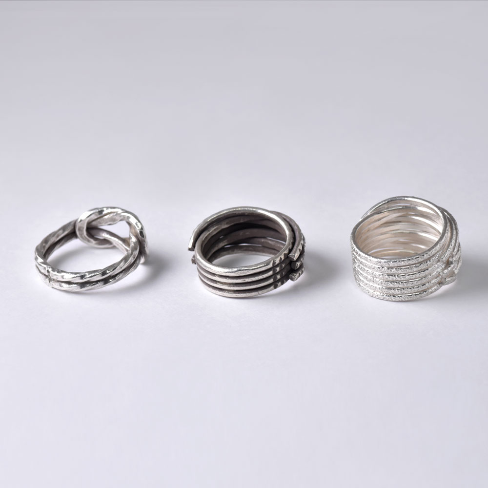 シルバー925 ハンドメイド ノット・多連ライン リング