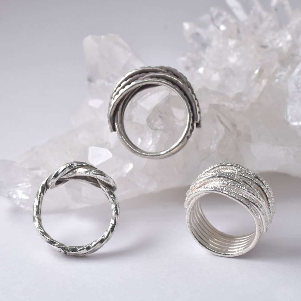シルバー925 ハンドメイド ノット・多連ライン リング