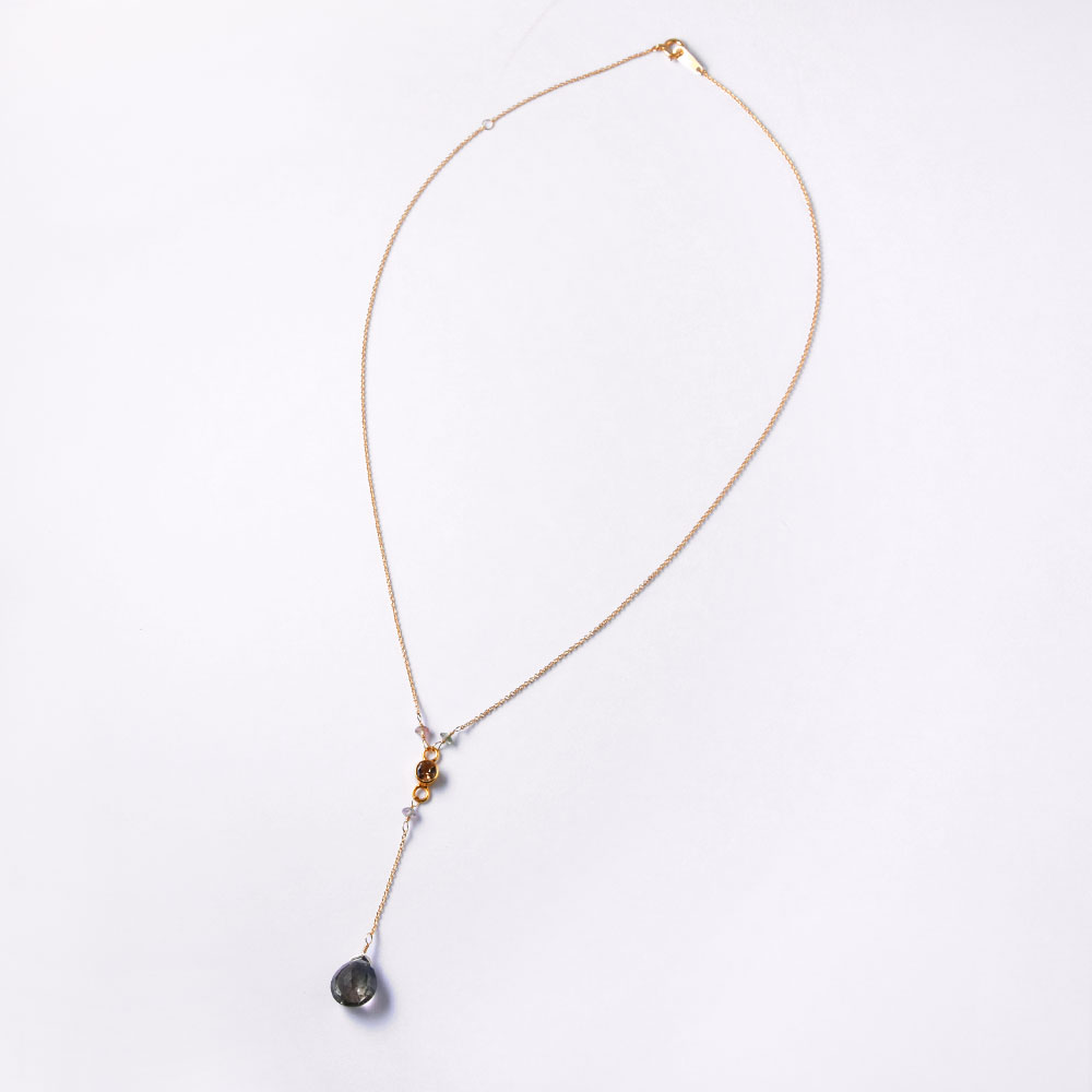 K18 トルマリン Y字ネックレス(ピンク・グリーン・ブラウン・バイカラー)