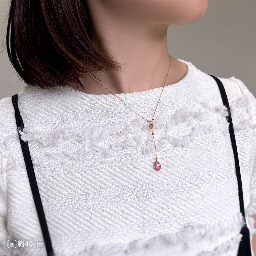 K18 トルマリン Y字ネックレス(ピンク・グリーン・ブラウン・バイカラー)