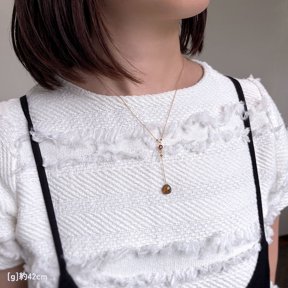 K18 トルマリン Y字ネックレス(ピンク・グリーン・ブラウン・バイカラー)