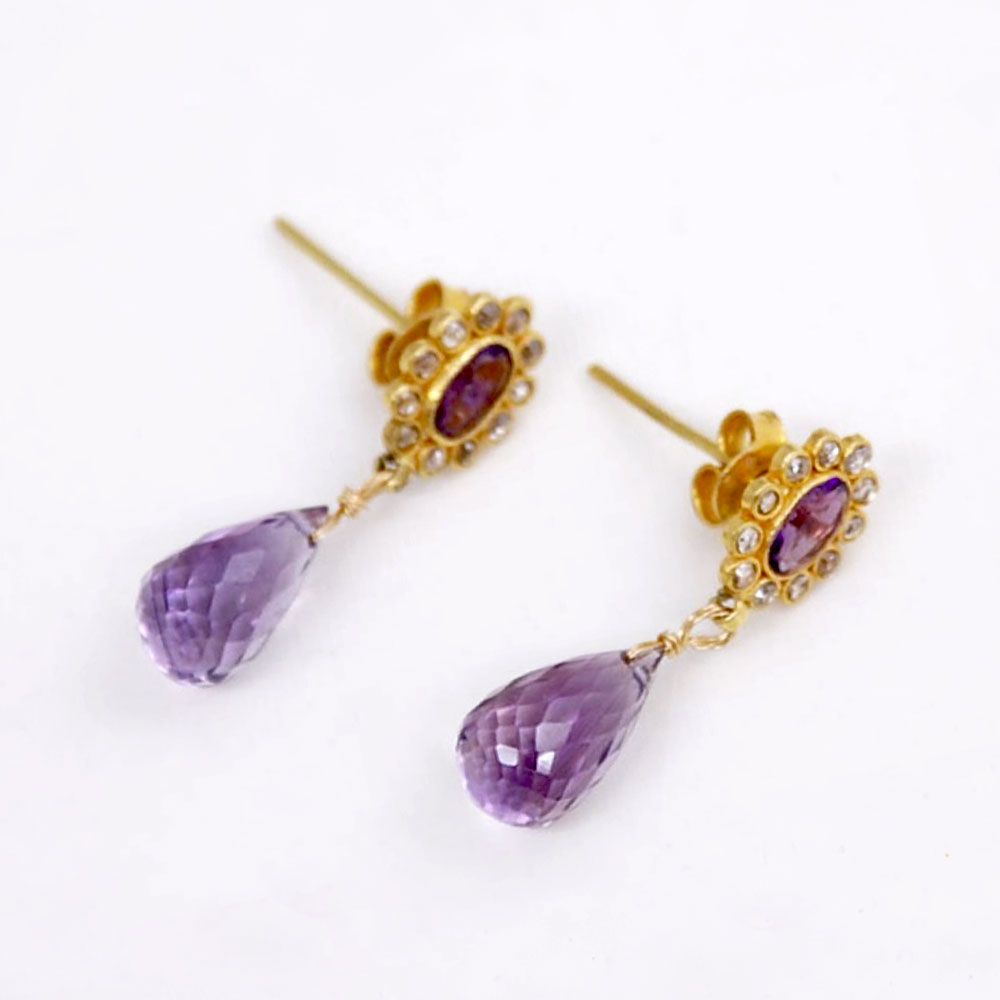 K18 ブラウンダイヤ アメシスト ドロップ ピアス