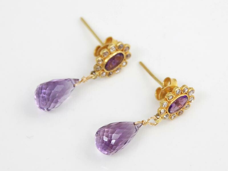 K18 ブラウンダイヤ アメシスト ドロップ ピアス