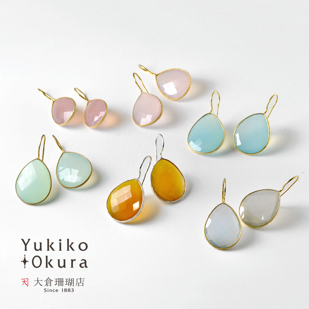 シルバー925 カルセドニー ドロップカットピアス