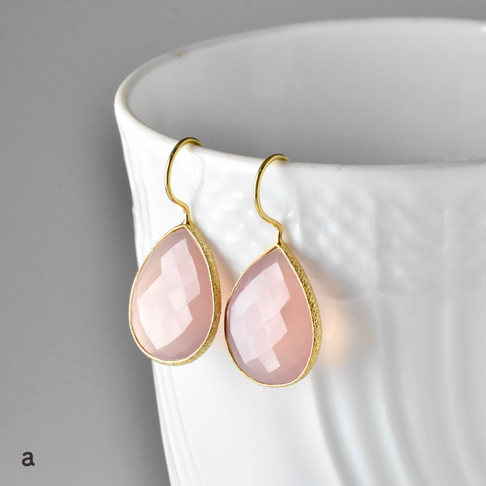 シルバー925 カルセドニー ドロップカットピアス