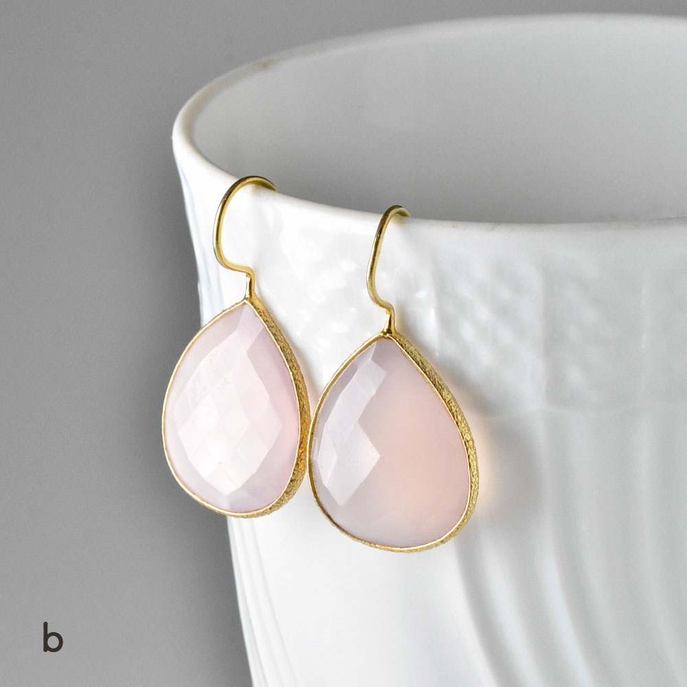 シルバー925 カルセドニー ドロップカットピアス