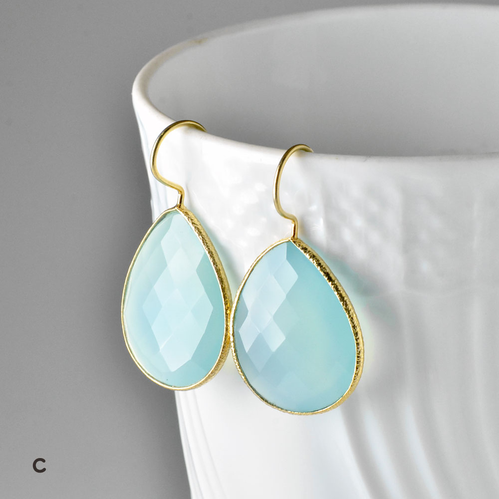 シルバー925 カルセドニー ドロップカットピアス