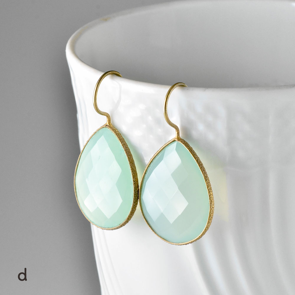 シルバー925 カルセドニー ドロップカットピアス