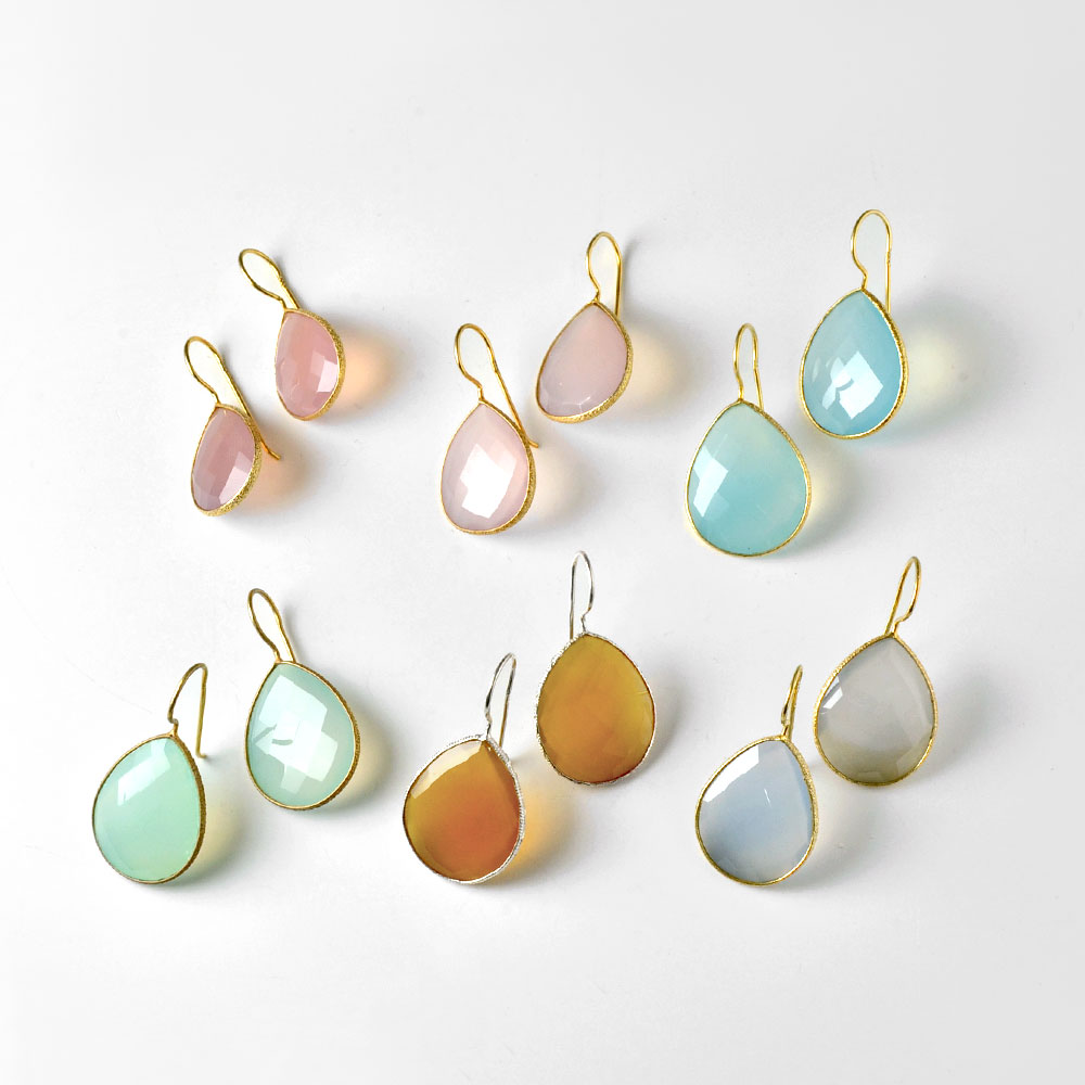 シルバー925 カルセドニー ドロップカットピアス