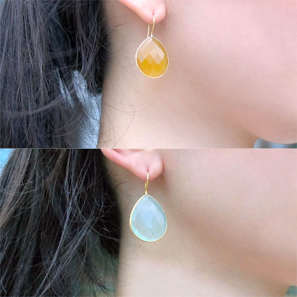 シルバー925 カルセドニー ドロップカットピアス