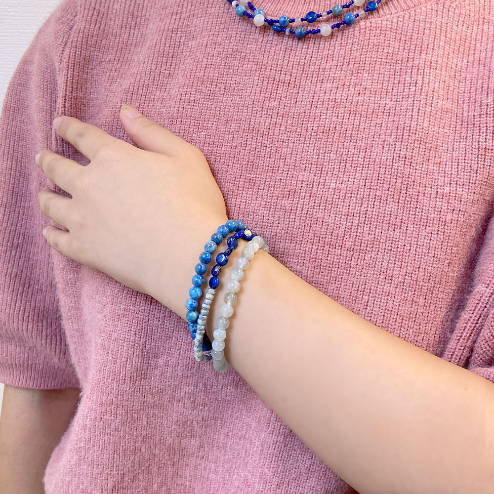 ラピスラズリ ムーンストーン シリマナイト 3連ゴムブレス